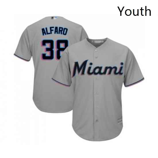 Youth Miami Marlins 38 Jorge Alfaro Replica Grey Road Cool Base Baseball Jersey